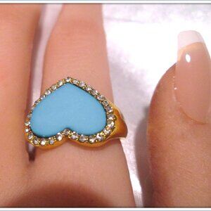 turquoise heartcut natural gemstone 14 gold filled ladies unique Italian ring S7